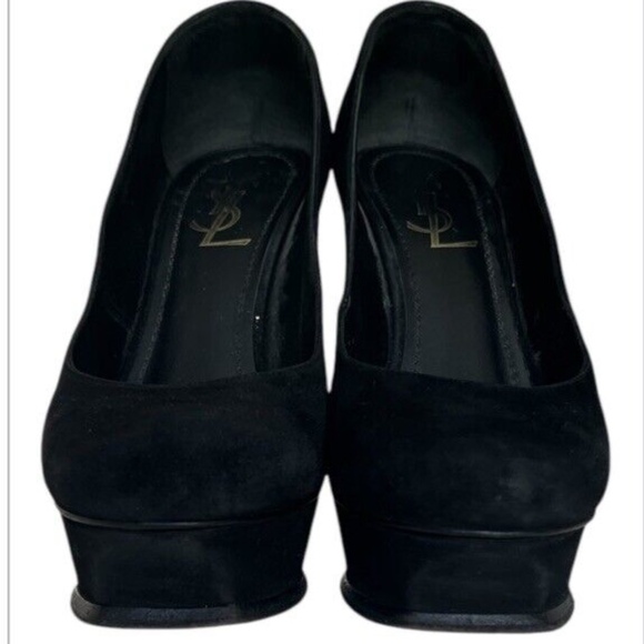 Saint Laurent Black Suede Platform Pumps Size 37 7 Round Toe YSL Designer Shoes - Picture 4 of 10